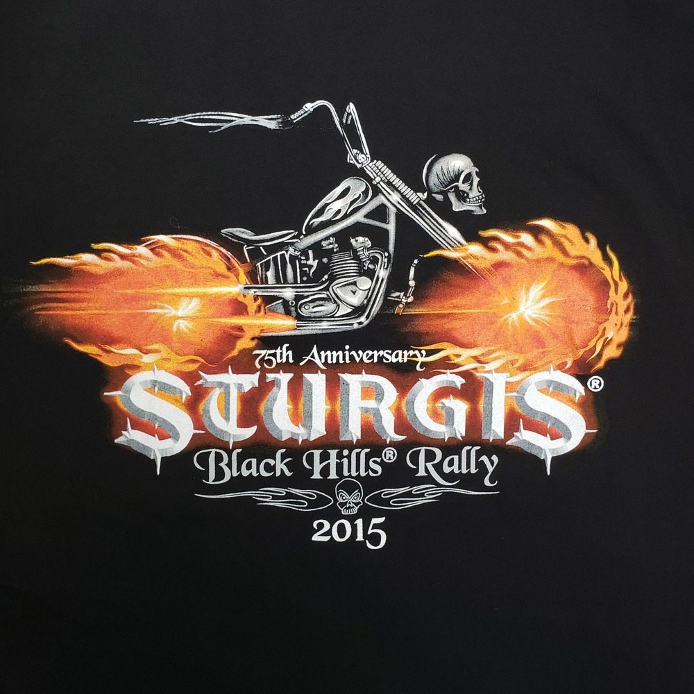 Sturgis Bike Rally Event T-Shirt Black 75th Anniversary 2015 Flame Bikercore 2XL
